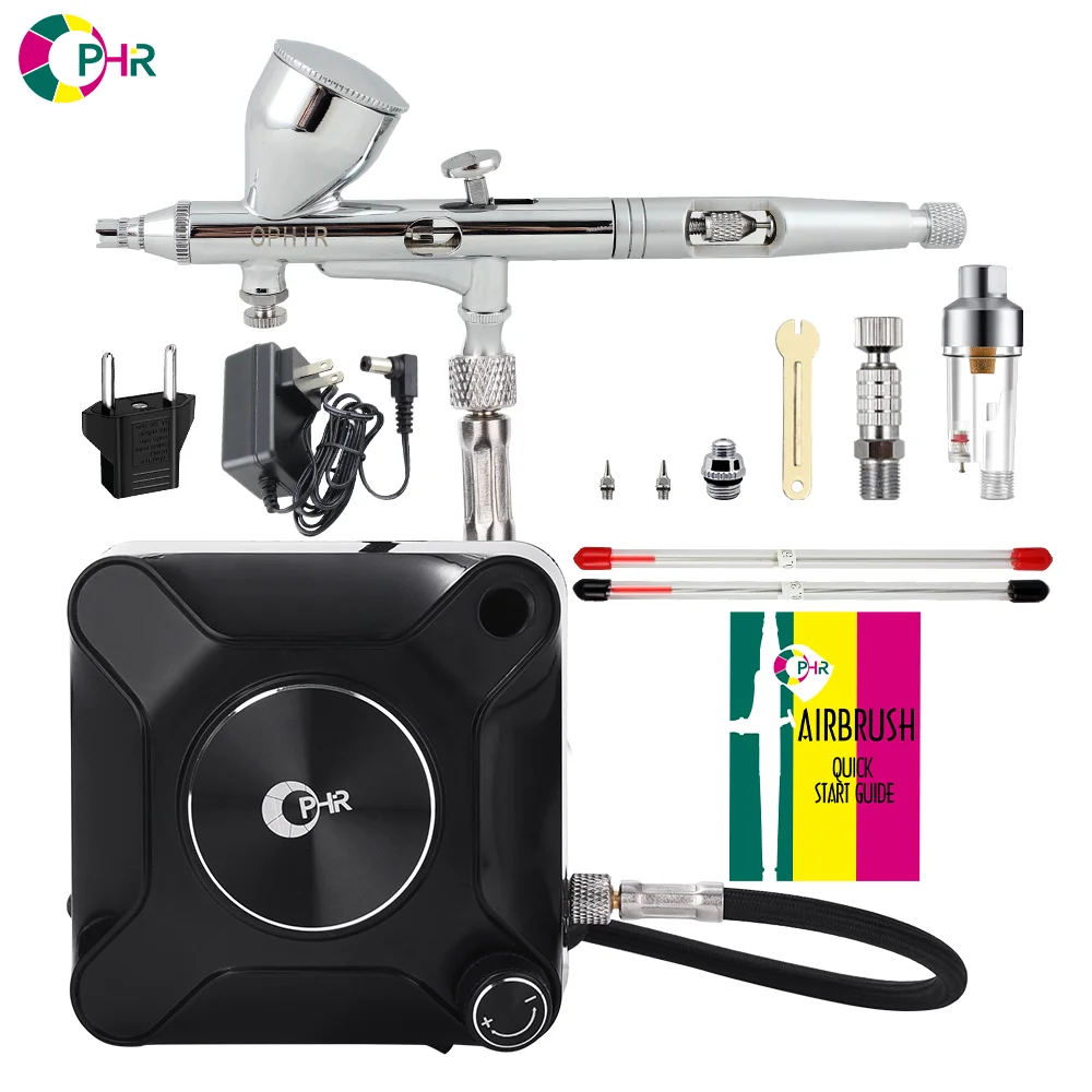 

OPHIR Dual Action Airbrush Compressor Kit for Nail Airbrush Model Cake Car Shoes Painting 0.2mm 0.3mm Airbrush for Choose AC045