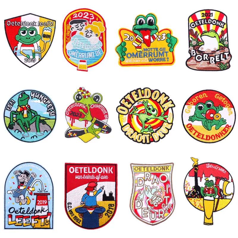 Nederland Carnaval Kikker Borduurpatch Oeteldonk Embleem Party Cartoon Applique Geboortedatum Ijzer Op Patches Voor Kleding