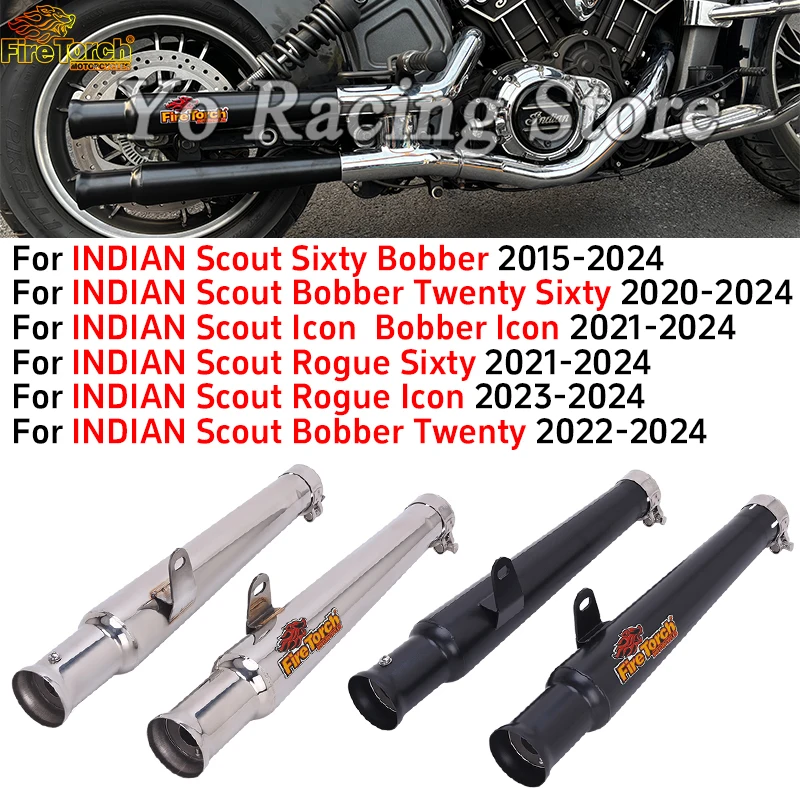 Slip-On Motorcycle Exhaust System Escape Muffler Moto With DB Killer Fits For Indian Scout Bobber Sixty Rogue Twenty 2015 - 2024
