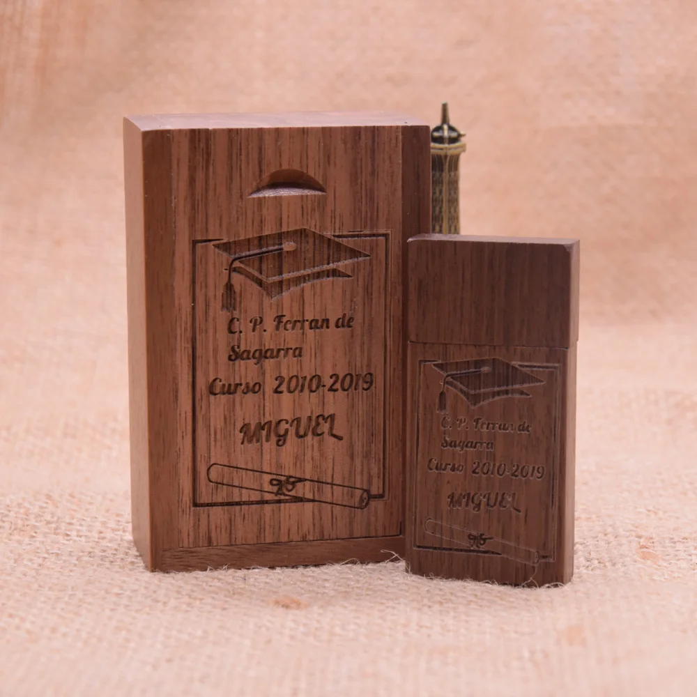 30pcs/lot Flash Drive Usb 2.0 Wooden + Box Pen Drive 4GB 8GB 16GB 32GB 64GB U Disk Free Custom Logo for Photography Wedding Gift