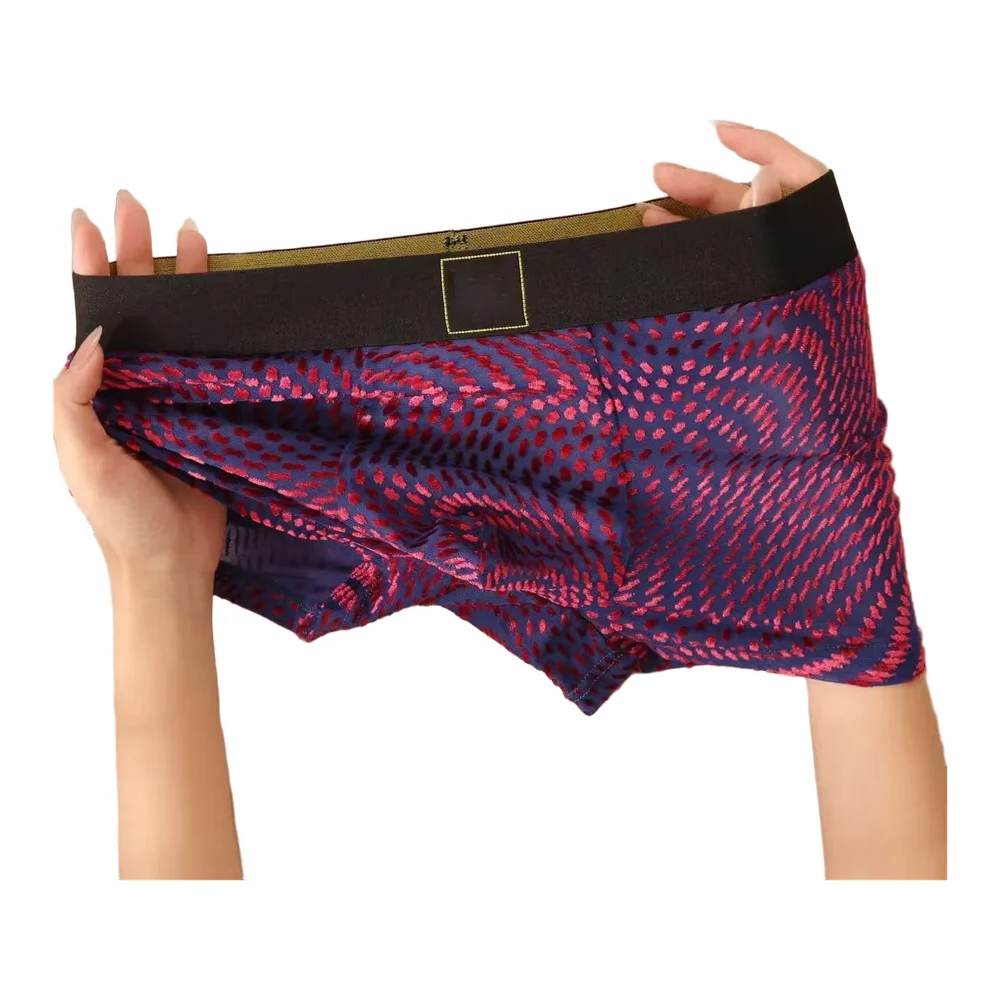 Men Daily Basic Boxer Trunks Breathable Soft Underwear Fashion Flocking Printed Bulge Pouch Man Boxers Shorts