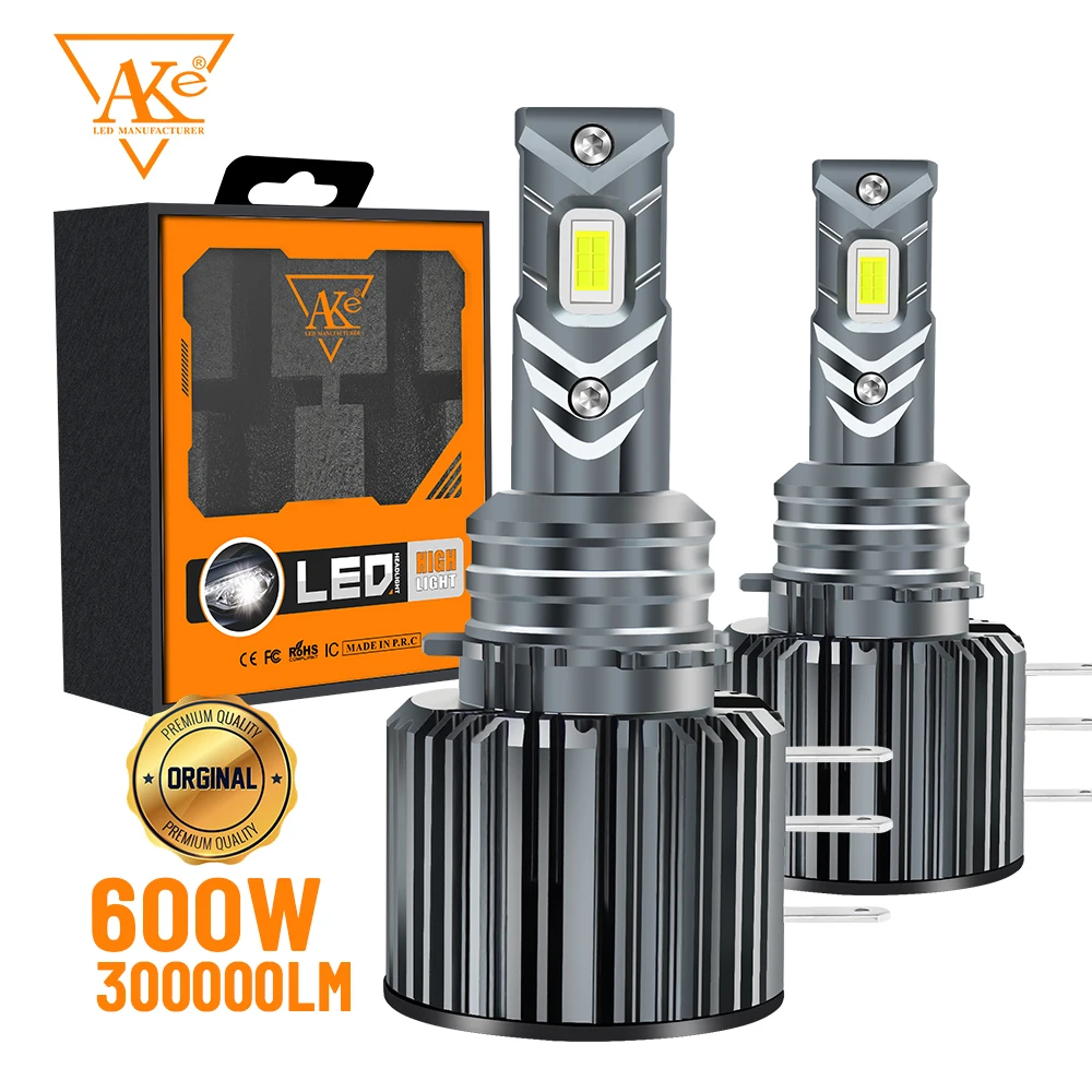

AKE 2pcs H15 LED Headlight Bulbs CANBUS 6500K White 600W 300000LM Car LED High Beam DRL Driving Lamp with Cooling Fan Error Free