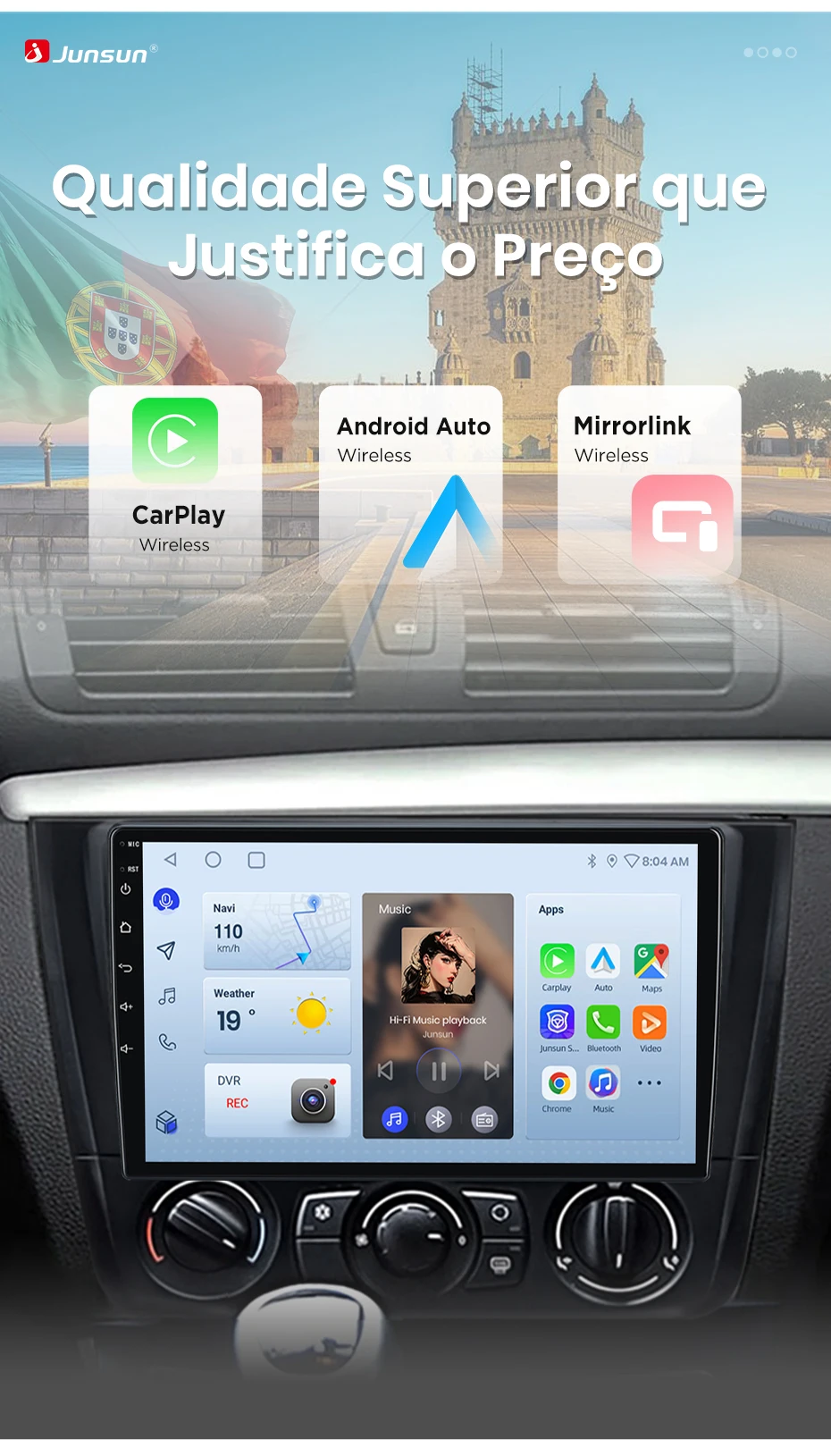 Junsun 8-Kern Autoradio mit kabellosem Apple CarPlay und Android Auto für BMW 1er-Serie E87 E81 E82 E88 2004-2011 GPS-Navigation Autoradio WiFi DSP RDS BT SWC Multimedia-Headunit Stereo – Detail 7