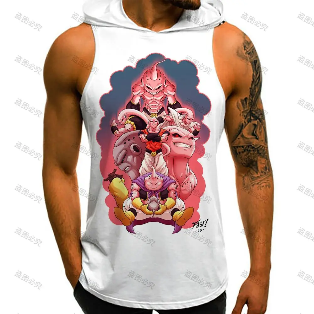 Gym Dragon Ball Z High Quality Men Tank Top Vest With Hood Super Saiya Tops T-shirts Men\'s Clothes Oversized Goku Y2k Sleeveless