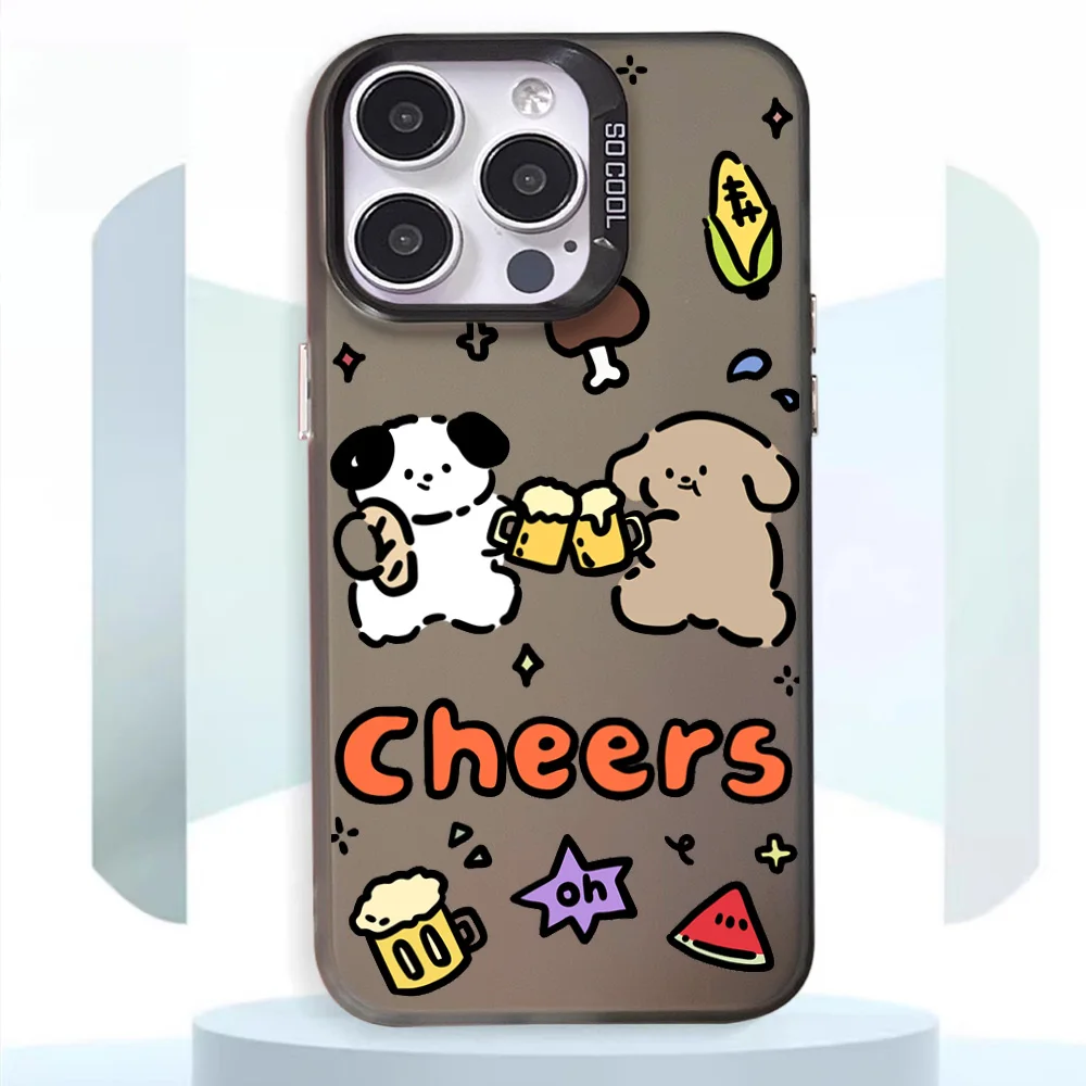 Funny Cheers Puppy Phone Case For iphone11 12 13 14 15 16 Pro Max Plus fashion laser colorful silver IMD cover