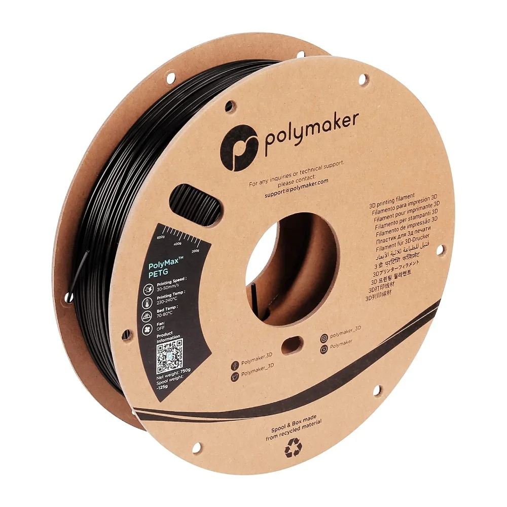 

Polymaker PolyMax PETG 3D Printer Filament Tougher 1.75mm Black 750g Cardboard Spool PETG 3D Print Filament