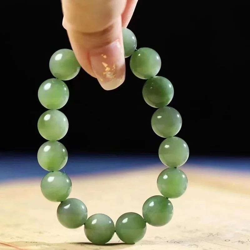 Natural Hetian Russian Material Jasper Micro Eye Beads round Jade Bracelet Women with Certificate