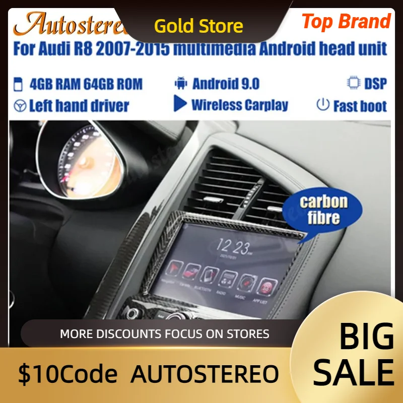 

Автомобильный стереопроигрыватель из углеродного волокна Android для Audi R8 Spyder V8 V10 с GPS-навигацией, мультимедийный проигрыватель, радио, магнитофон