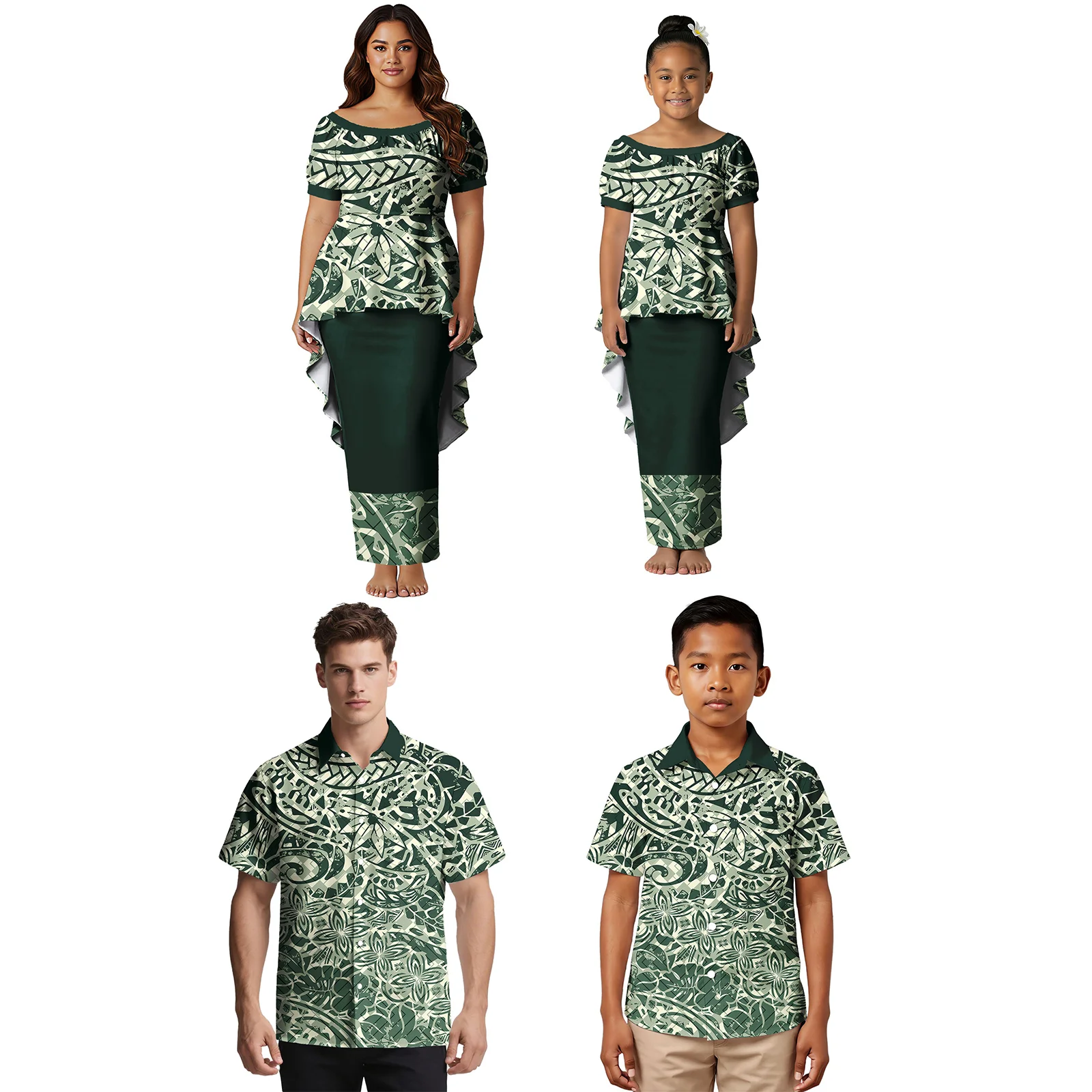 Ropa Familiar Personalizada de Alta Gama, Camisa para Hombre y Niño, Vestidos para Mujer y Niña, Diseño Tribal, Estampado Samoano Polinesio, Traje Familiar Hawaiano