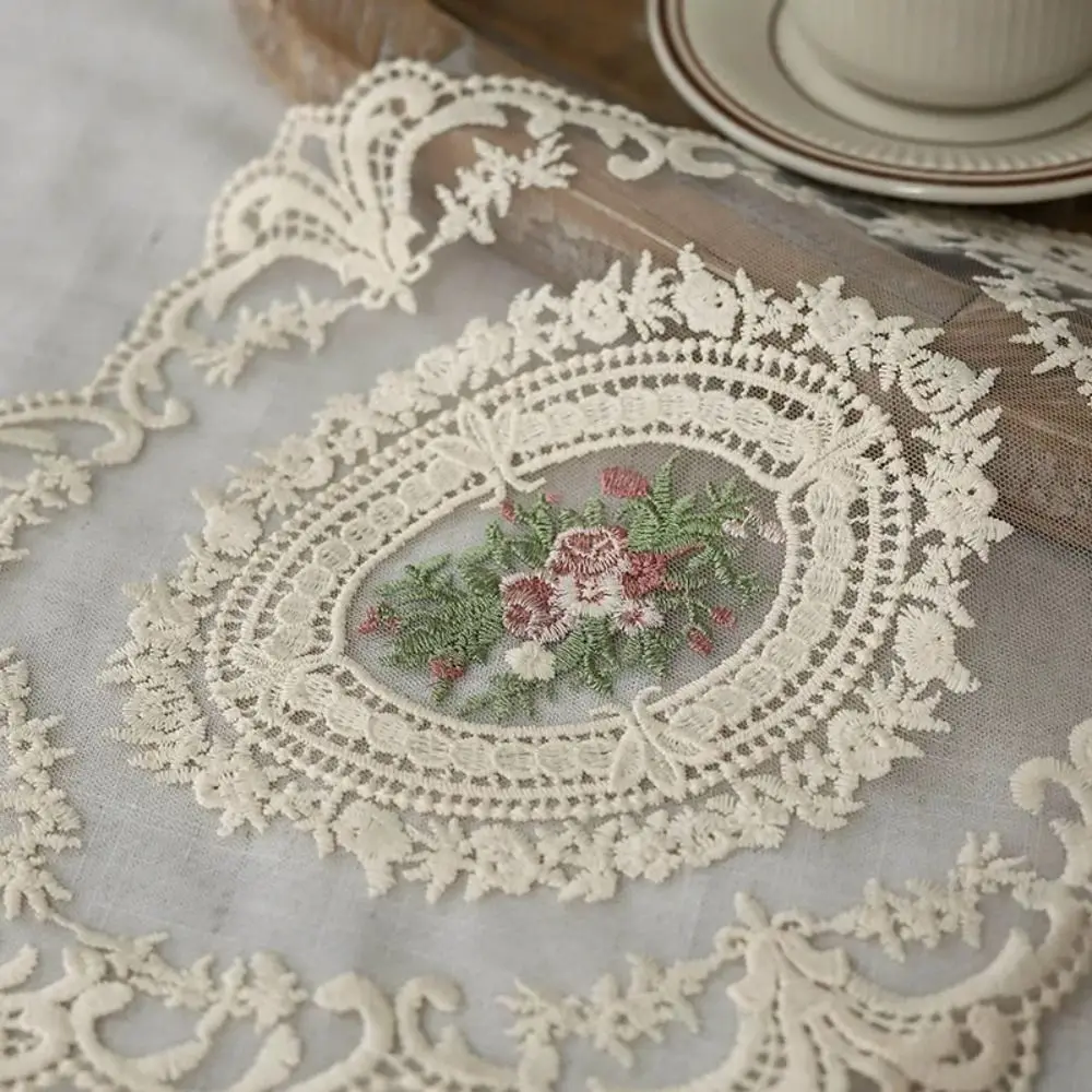 Vintage European Style Lace Embroidery Coaster Oval 29x37cm Embroidery Placemat Cup Table Mat