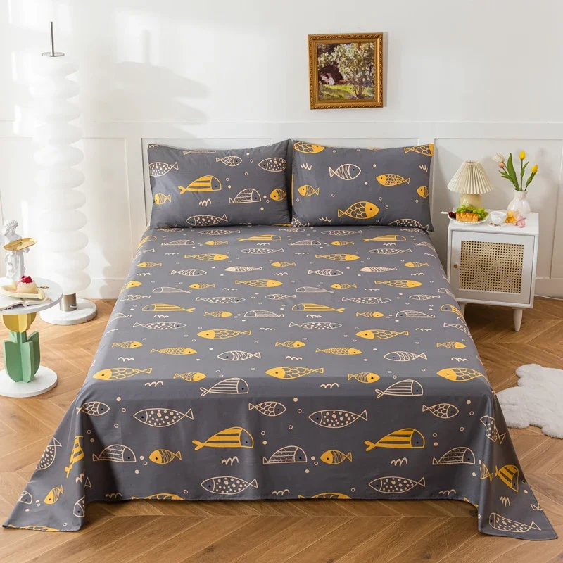 Cute Fish Flat Sheet Twin Queen for Boys Girl Teen Room Decor Cartoon Bed Sheet Set Soft 100% Cotton Bed Cover with 2 Pillowcase