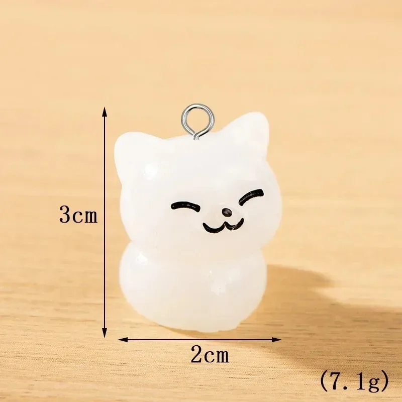 10Pcs Kawaii Miniature Cat Pendants Luminous 3D Kitty Resin Charms Handcraft Supplies for DIY Earrings & Keychains