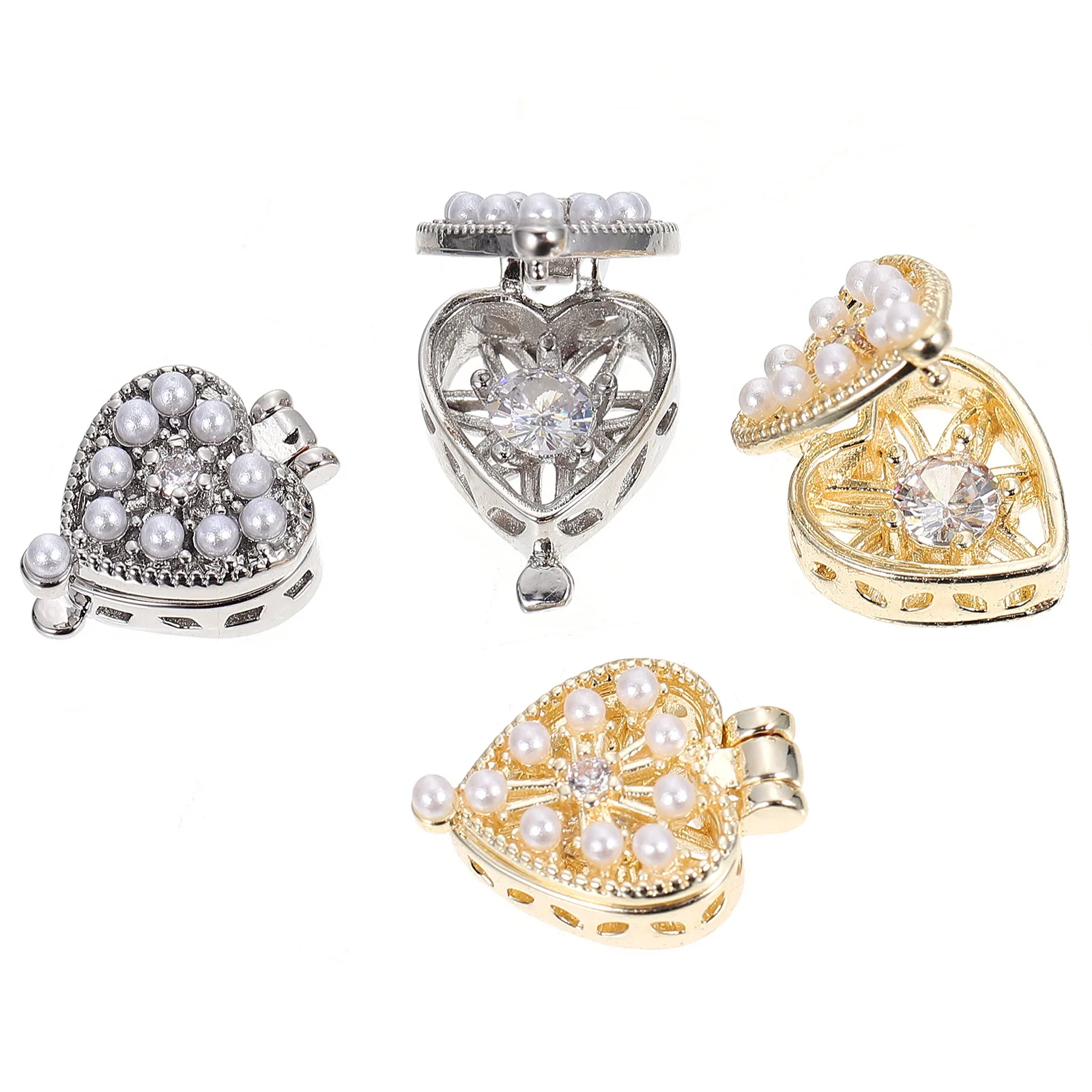 Boîte en forme de cœur pour Nail Art, 4 pièces, patchs de manucure créatifs en Zircon, breloques uniques en forme d'amour, adaptées aux fêtes de mariage