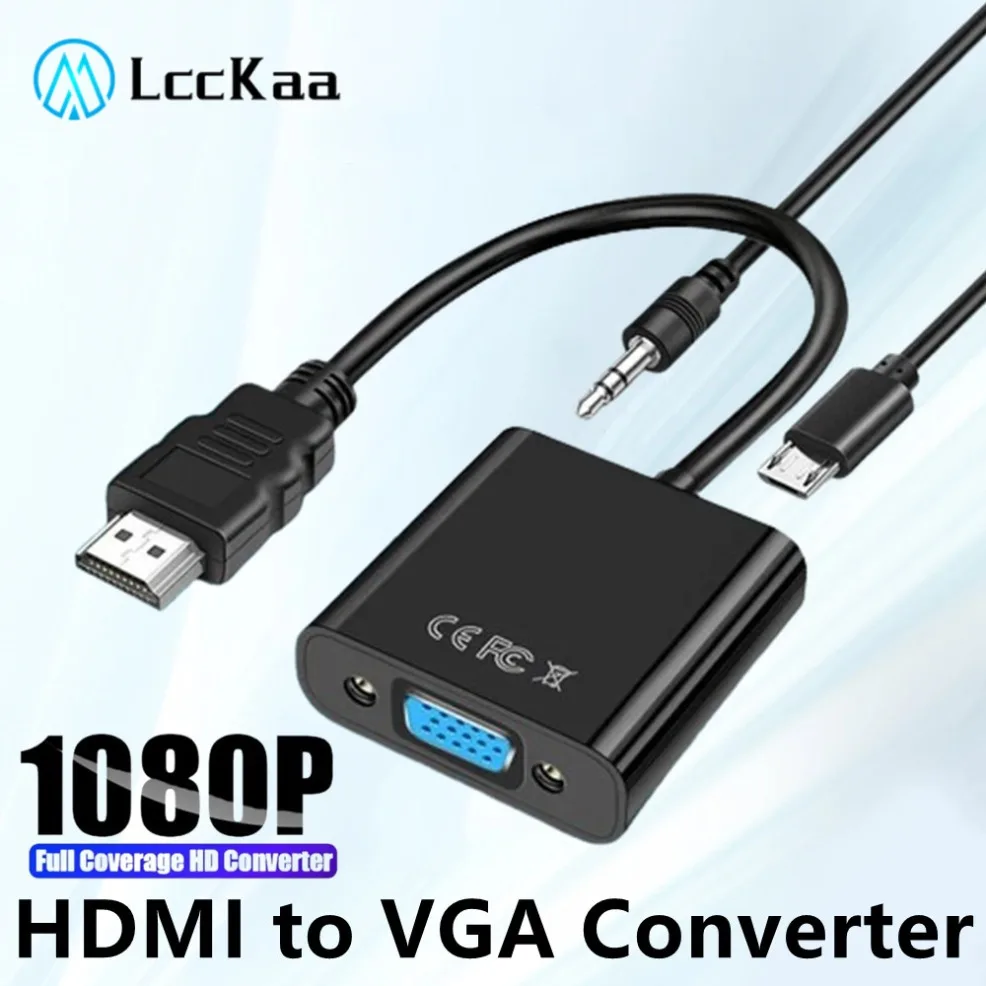 HD 1080P HDMI To VGA Converter Cable With 3.5mm Audio Jack Power Supply Port Adapter For Laptop Desktop PC Projector PS4 TV Box