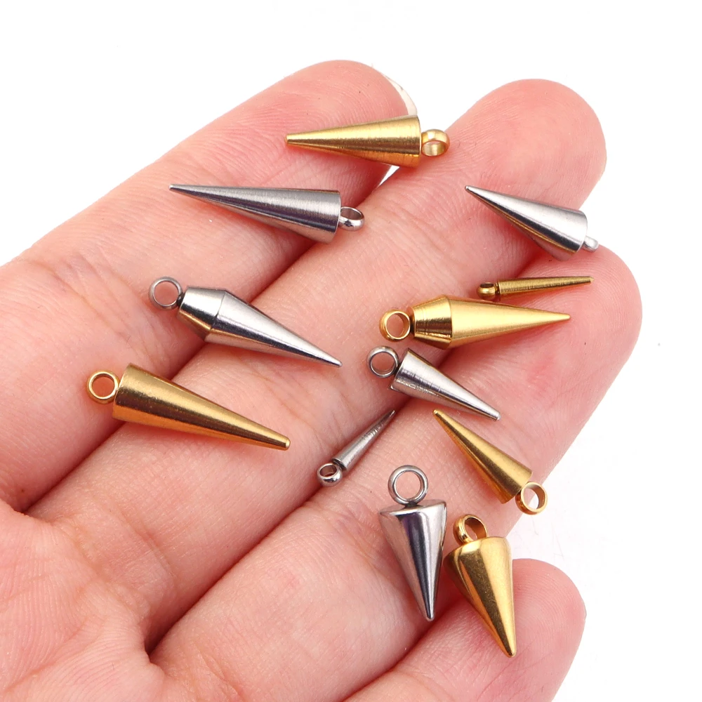 10PCS Stainless Steel Cone Charms Pendants Retro Spike Beads Charms Pendants for Women Man Hoop Earring Jewelry Making Supplies view 4