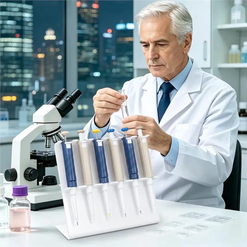 [NEW A09R!】 Pipette Holder Stand, Lab Linear Pipette Stand Rack Hold Up To 6 Pipettors Plastic Micropipette Storage System