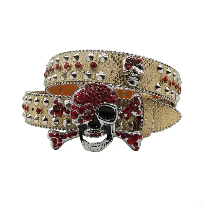 49me Popular Skull Filelel Belt para calça Rhinestones Belra Creia cravejada para calças jeans Acessórios da cintura