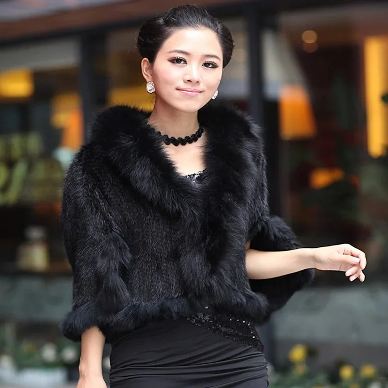 Women\'s Real Natural Mink Fur Knitted Shawl, Fox Fur Collar, Vest, Winter, New Fashion