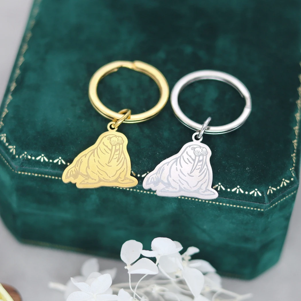 Custom ID Phone Tag Walrus Pendant Key Chain Stainless Steel Cartoon Marine Animal Pendant for Men and Women Simple Jewelry