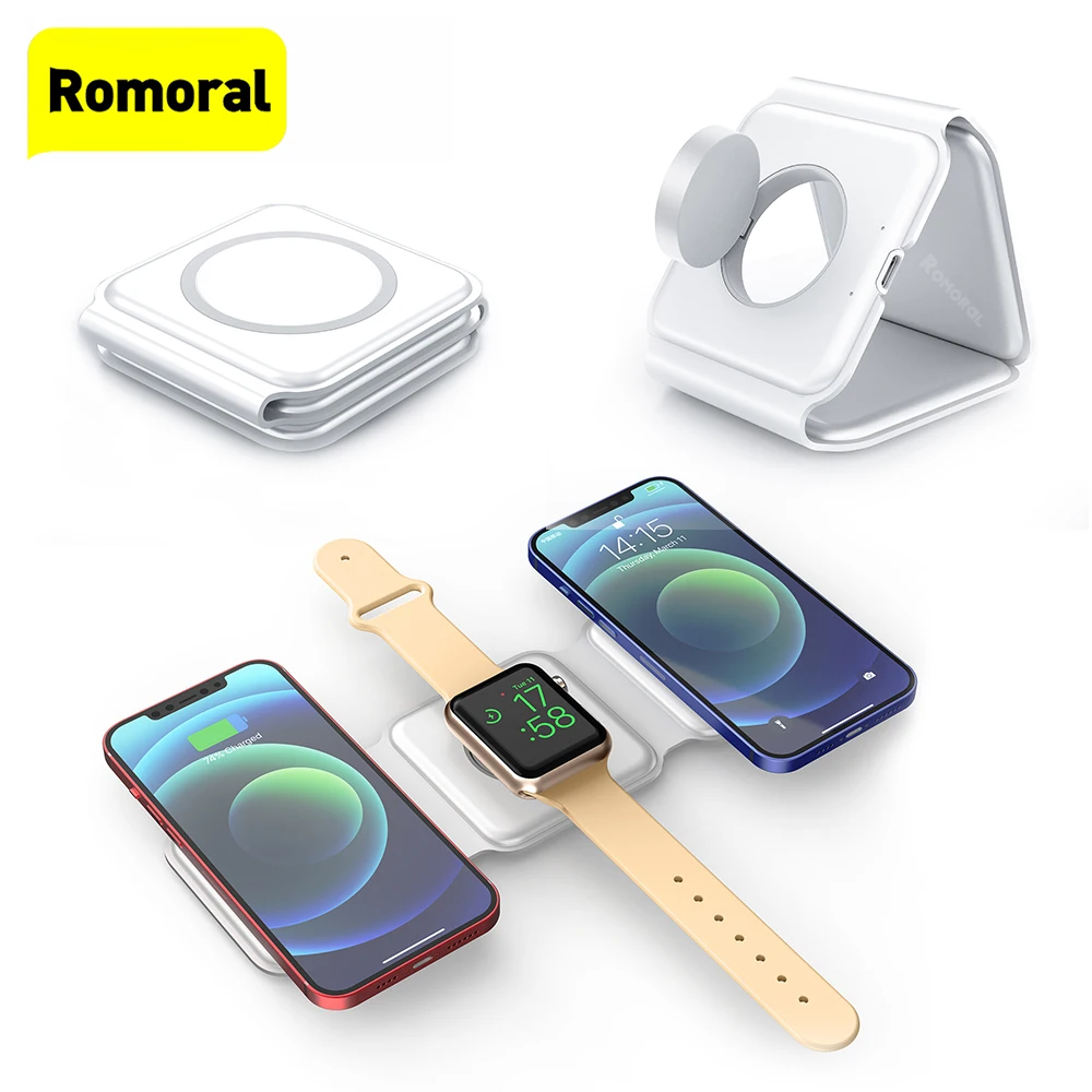 Magnetic Wireless Charger for iPhone 13 11 12 Pro Max Portable 15W Fast Wireless Charger Station for AirPod/3Apple Watch