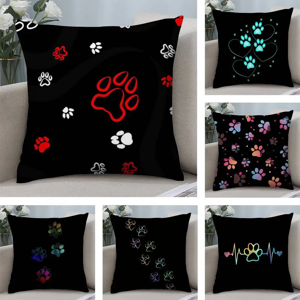 

Dog Footprint Paw Cute Pillow Case Plush Fabric Soft Double Sided Print Home Sofa High Quality Cushion Cover Throw