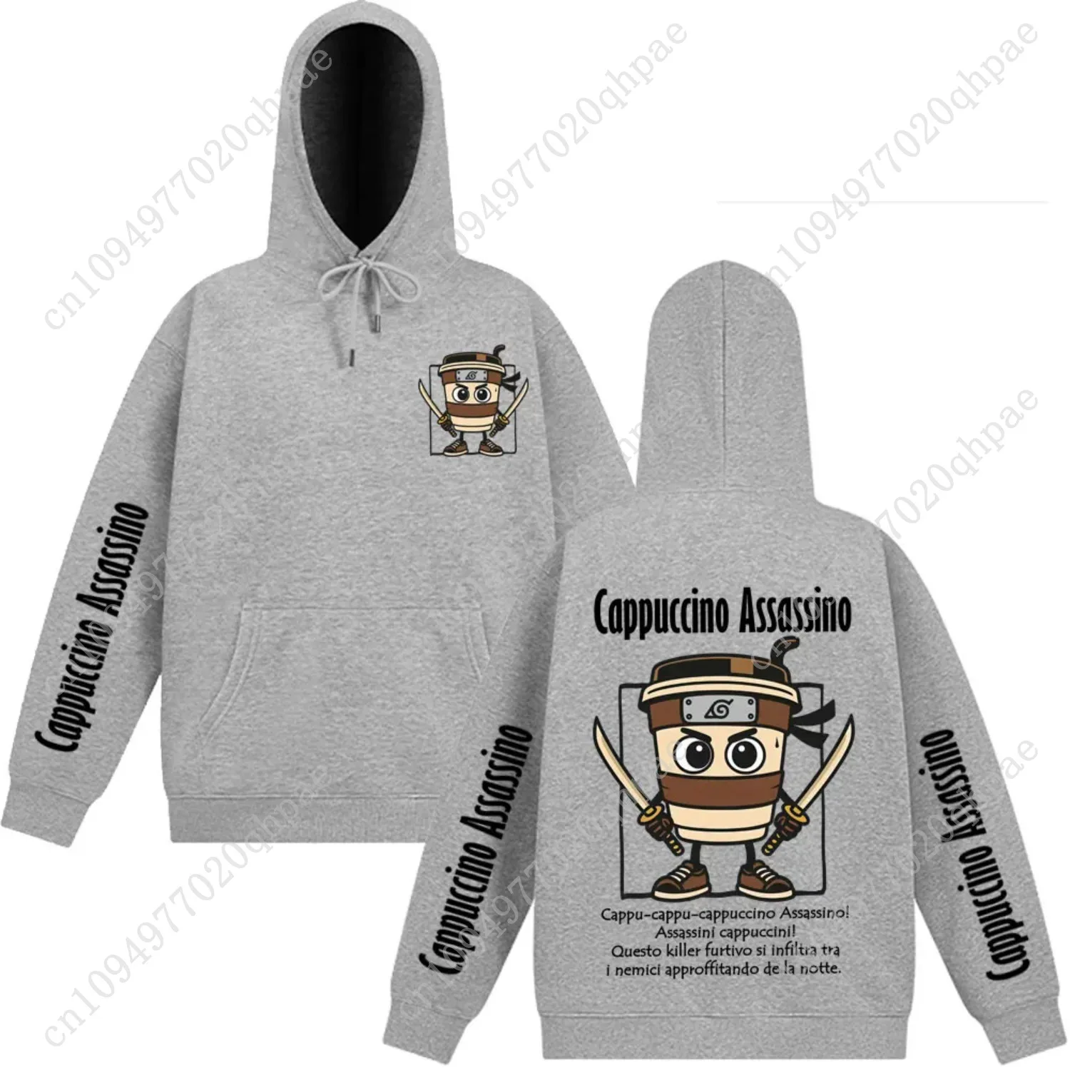 كابتشينو Assassino موضة الإيطالية Brainrot ميمي هوديس الشتاء بأكمام طويلة الصوف فضفاضة عادية للجنسين ملابس رياضية غير رسمية