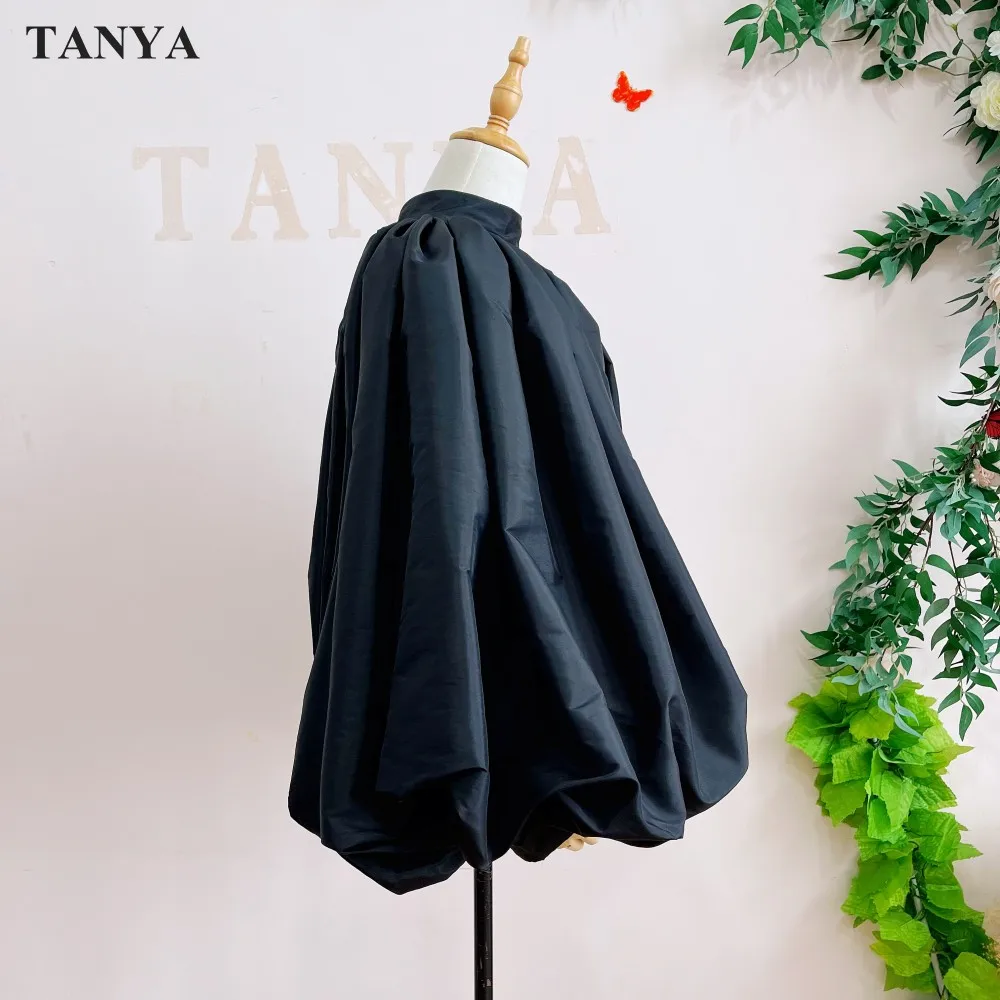 Đầm Tay Phồng Taffeta Áo Choàng Phổ Biến Áo Khoác Thời Trang Ngắn Bolero Khăn Choàng Cổ Cao Có Nút Bấm Phụ Kiện Cô Dâu