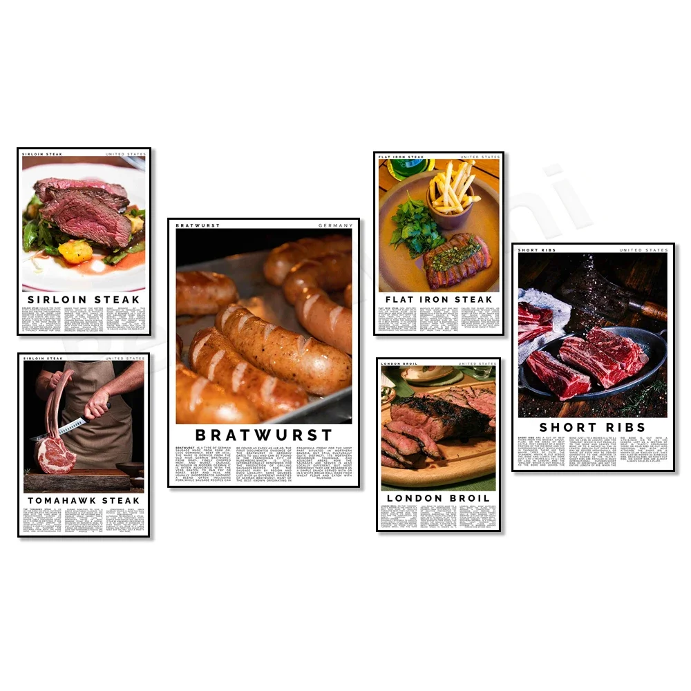

Meat Posters, Weisswurst, Oktoberfest, Bavarian Food, Tomahawk Steak, Ribs, German Sausages, London Broil, Salsiccia, Food Gifts