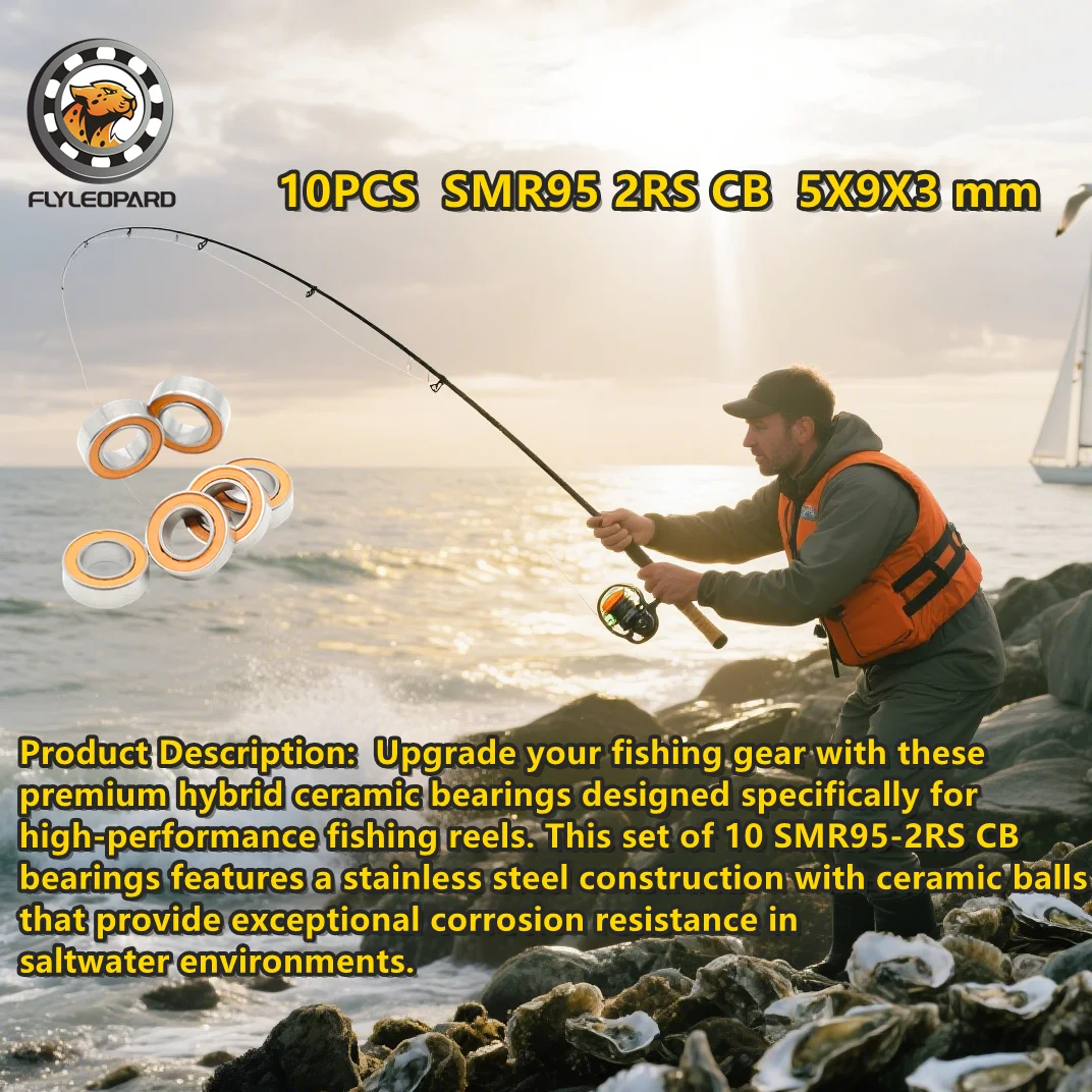 

10 шт. подшипники для рыболовных катушек SMR95 2RS CB ABEC7 5X9X3 мм гибридный керамический шарикоподшипник из нержавеющей стали SMR95-2RS CB SMR95RS