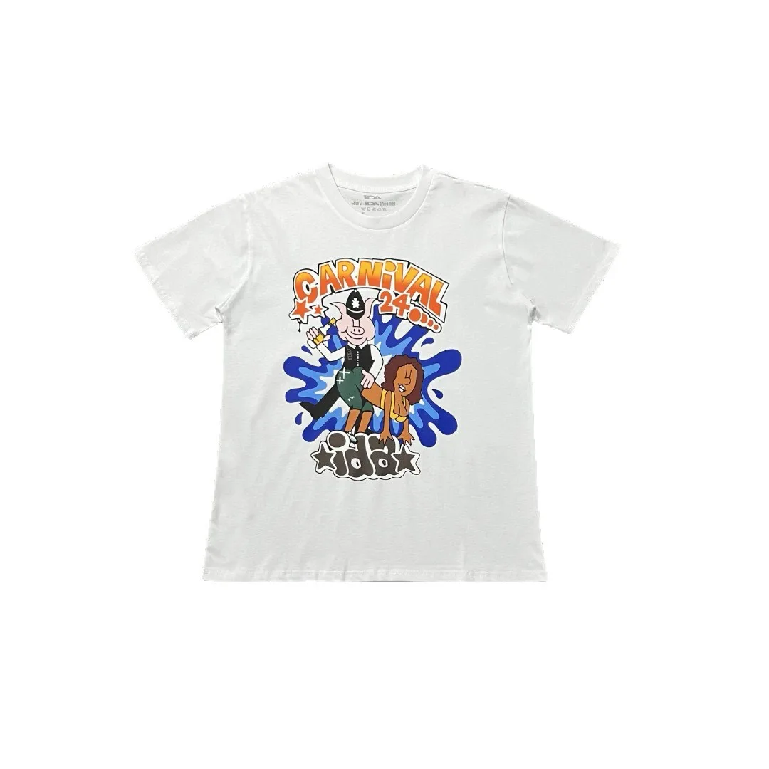 Ida americano streetwear diversão impressão de manga curta verão nova chegada americano oversized unisex casal tripulação pescoço camiseta