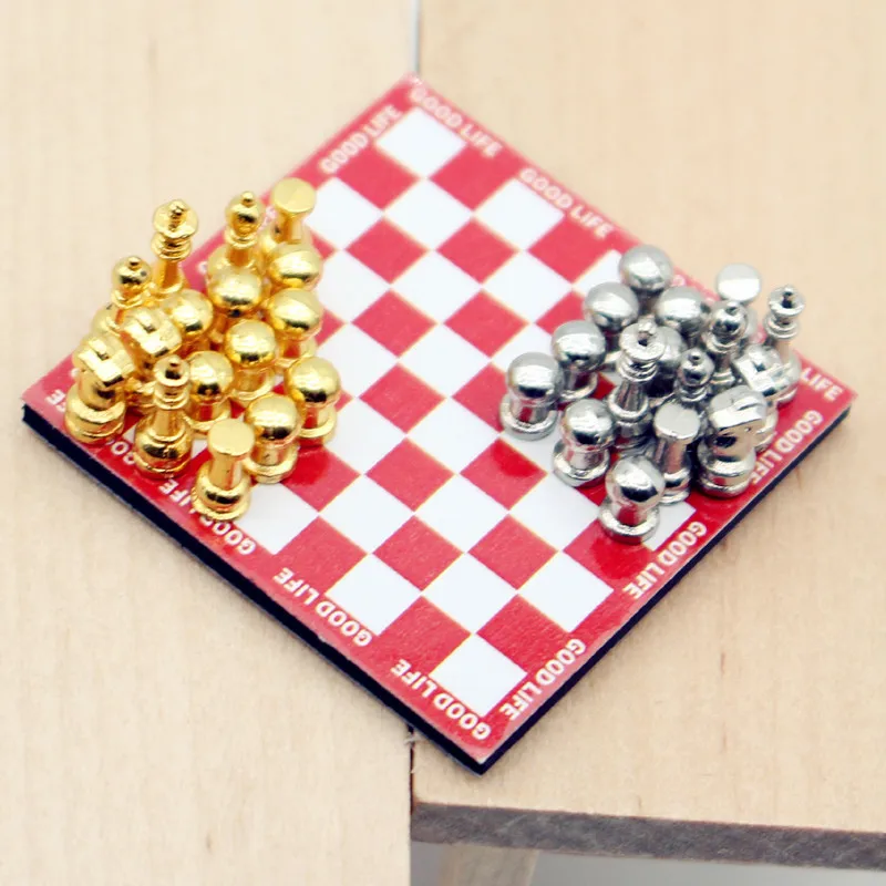 1set Dllhouse Mini Chess Red Table Chess Model Scale Food Play Figures Scene Miniature Desktop Decoration Doll Accessories view 3