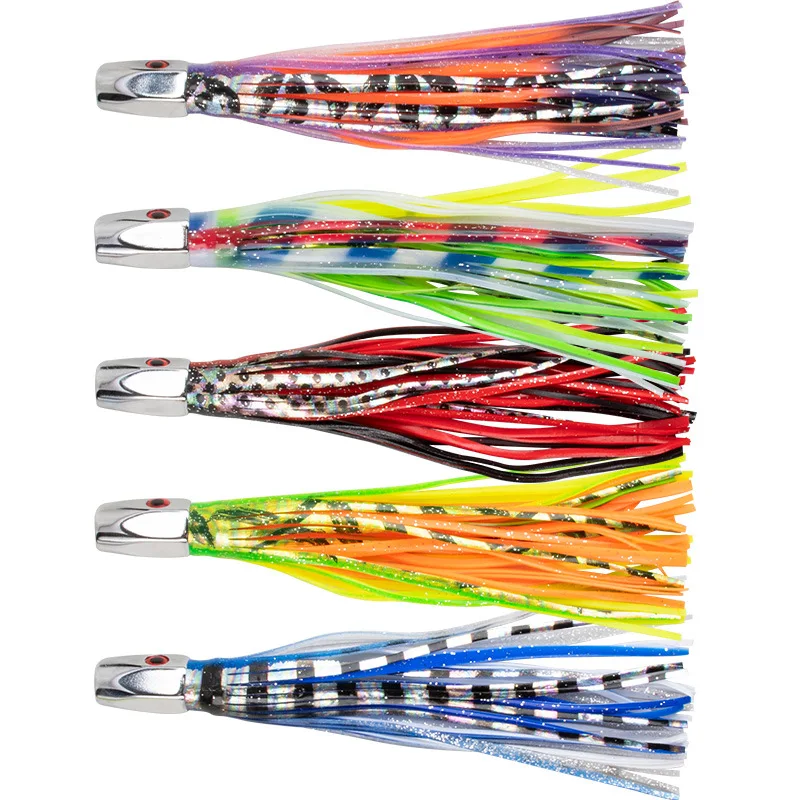 Cobre Cabeça Polvo Squid Saia Isca, Água do Mar Isca De Pesca, Deep-Sea, Big Game, Drag Pesca, Marlin, Atum, Trolling Lure, 20,5 centímetros, 1Pc