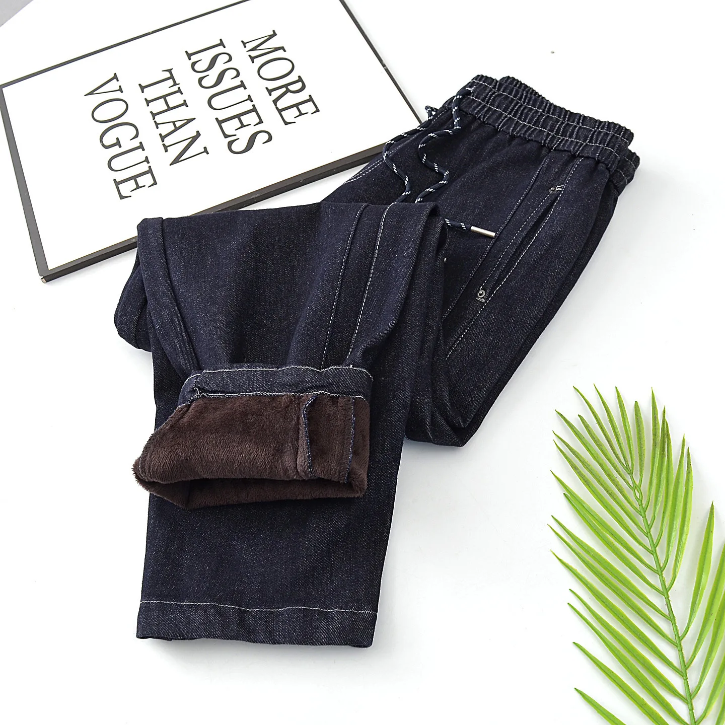 XXXL moda de talla grande Jeans de mujer 2025 invierno nuevo estilo Simple polar cálido y pantalones vaqueros gruesos hasta el tobillo Harem 5423