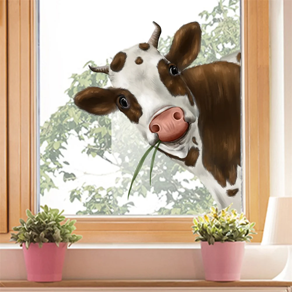 30*35cm Cartoon Animal Cow Window Glass Stickers Home Decoration Living Room Bedroom Study Restaurant Decor Mural Wall Sticker