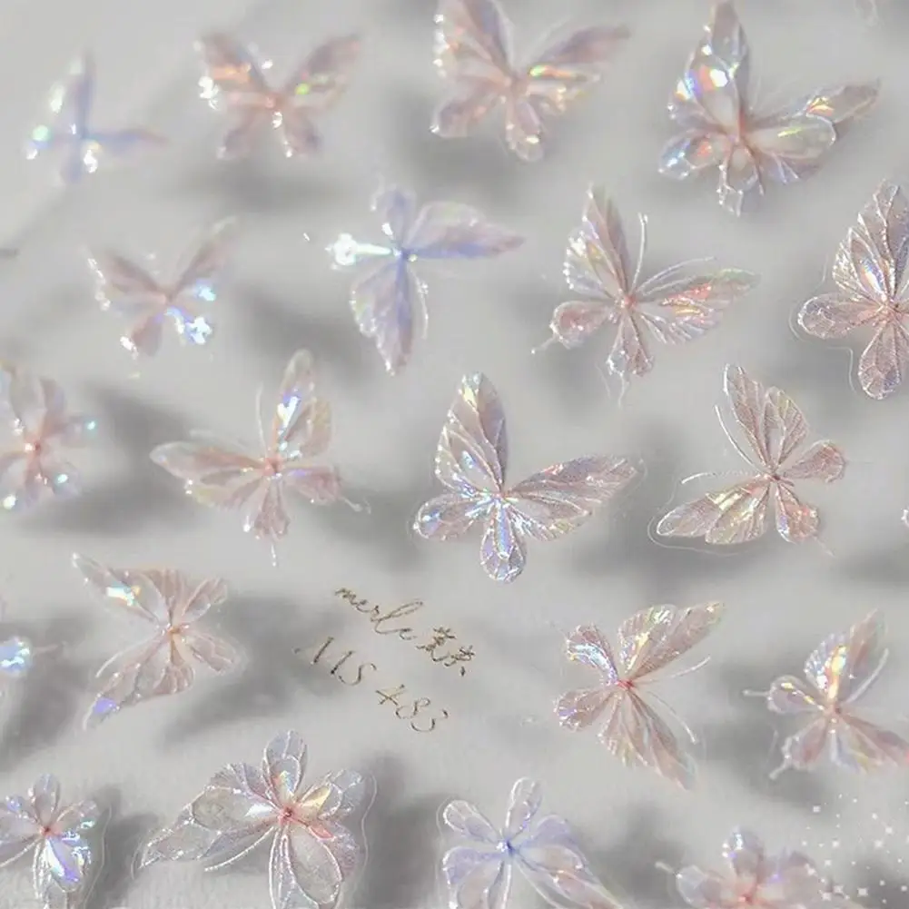 Pegatinas de mariposa para decoración de uñas, calcomanías de mariposa, decoración de uñas Aurora, calcomanías de diseño 5D para uñas en relieve, luz de concha artística DIY Mani K1H3