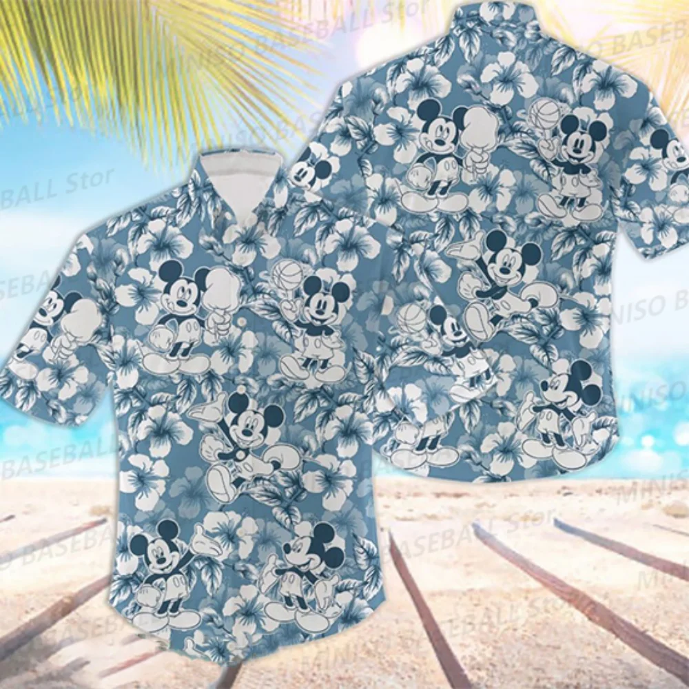 Camisa havaiana impressa Disney Mickey Mouse 3D, Meninos e meninas, Camisa de praia de férias de verão, Desenhos animados infantil e adulto, Tropical, Novo, 2022