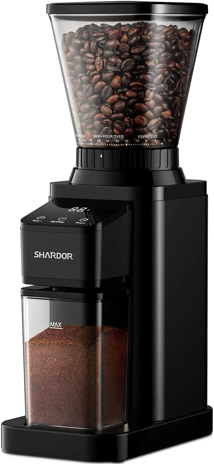 

Conical Burr Coffee Grinder, 48 Grind Settings for Espresso, Drip & French Press, Anti-Static Technology, Precision Timer, Black