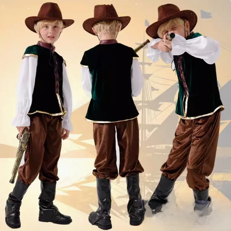 

loween Pirate Costume imm's Fairy T Set Stage Performance Little Prince Play Dr up Polyester Traditional Ch...