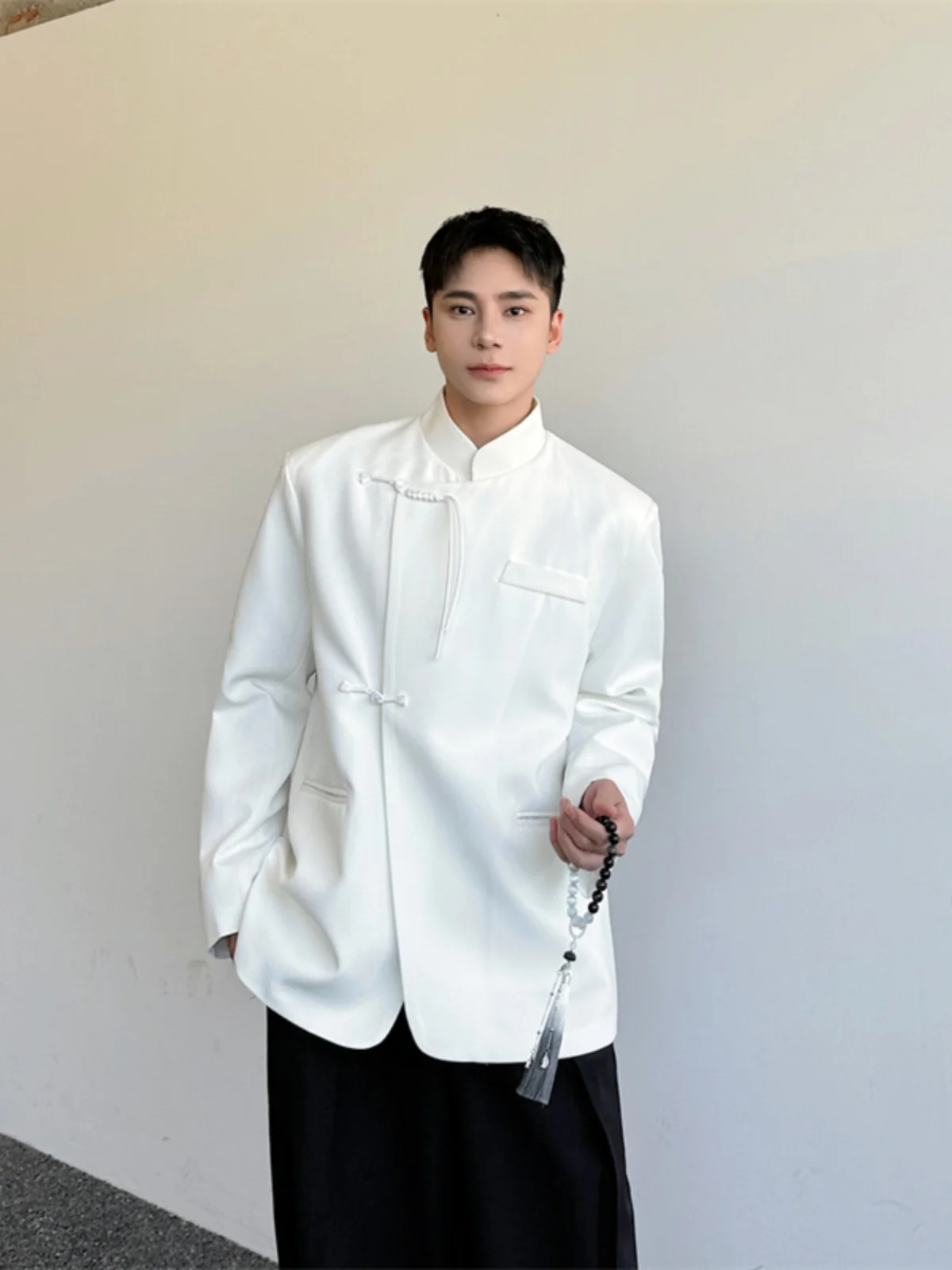 

New Chinese Sle Simple Retro Coat Button Tassel Men's Loose Versatile High-End Feeling Stand Collar Zhongan Jaet Trendy