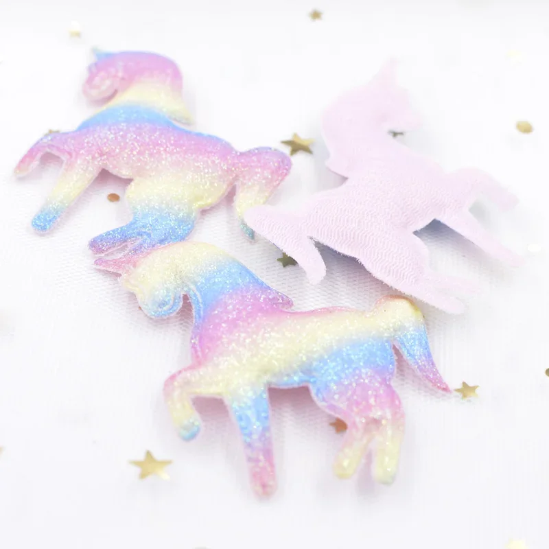 Upscale Glitter Iridescence Cartoon Unicorn Applique Padded Patches for DIY Happy Birthday Party Magical Dessert Gifts Decor