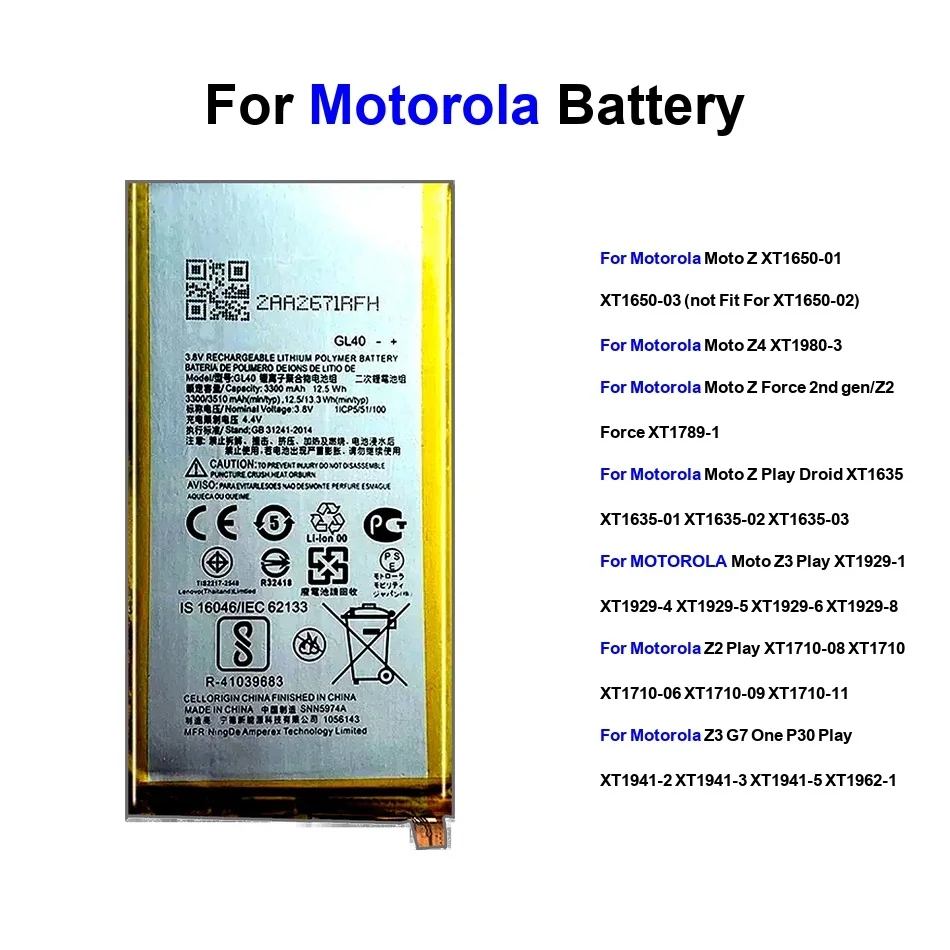 

Battery JS40 KZ40 HD40 GL40 HZ40 JE40 GV30 For Motorola Moto Z Z3 Play Z4 Z2 Force Droid One Phone Batteries