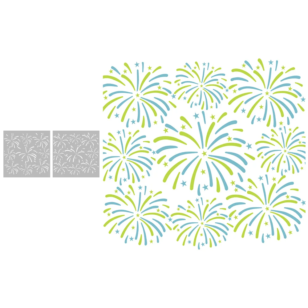 MangoCraft 2PCs Background Beautiful Fireworks Stencil For Decor DIY Scrapbooking Supplies Embossing Stencils For Paper Cards