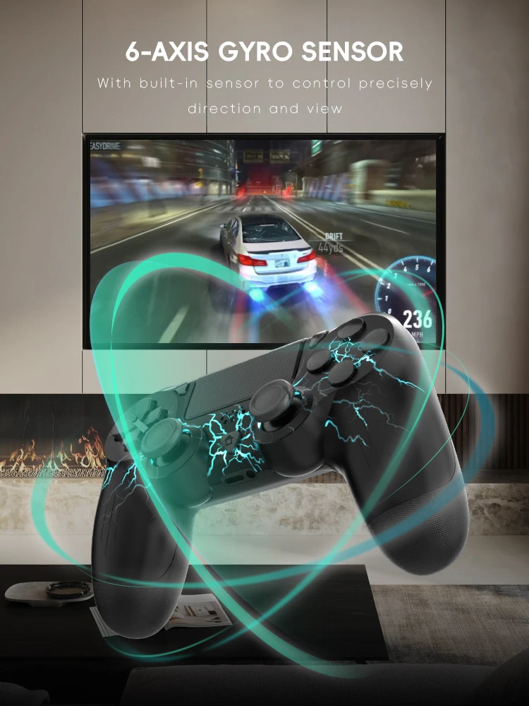 وحدة تحكم DATA FROG P02 لجهاز PS4 Thunder LED Color Gamepad وحدة تحكم متوافقة مع البلوتوث لعصا التحكم للكمبيوتر الشخصي للبلاي ستيشن 4