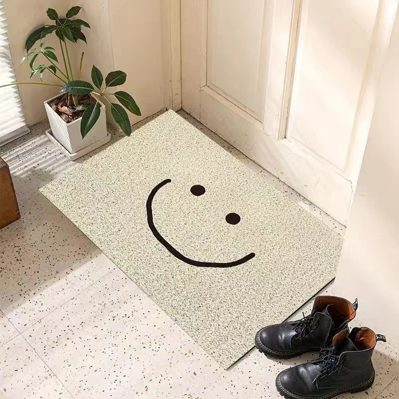 Welcome Doormat Entrance Hallway Mat Rug Rectangle Printed Non-Slip PVC Carpet Floor Rugs Cute Smile Front Door Mat Outdoor Rugs