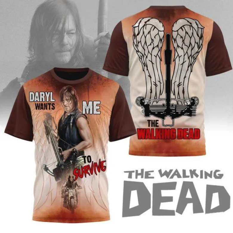 

Classic Horror TV The Walking Dead T-shirts 3D Daryl Dixon Print Unisex Streetwear Summer New Men Women Short Sleeve Tee Y2k Top