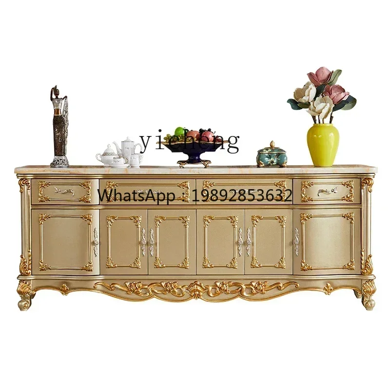 European marble dining  cabinet solid wood carving flower locker living room partition entrance cabinet