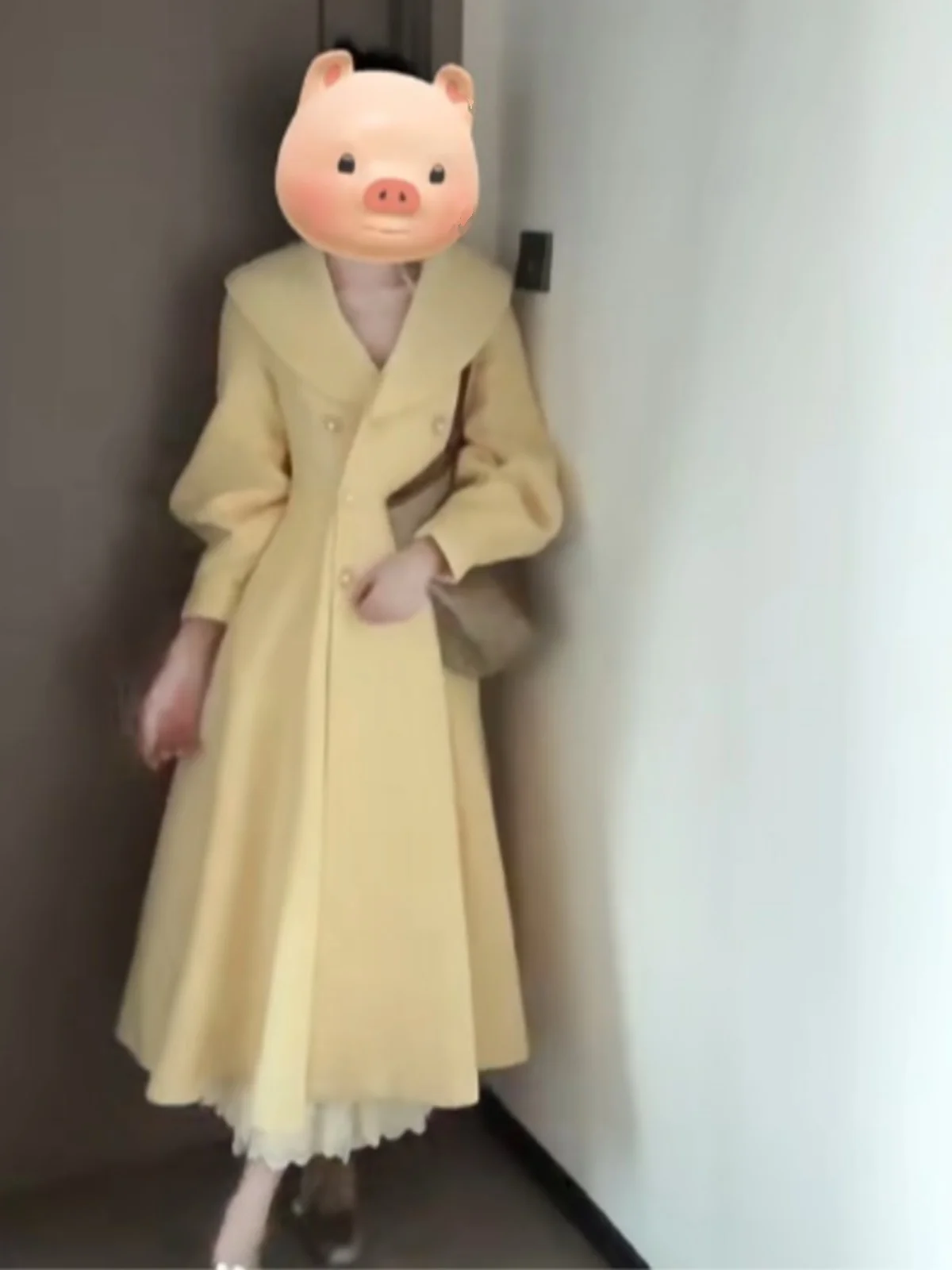 معطف صوفي أنيق مزدوج الوجه طويل وعالي الخصر للأشخاص الطوال، تصميم جديد للخريف بأسلوب بسيط للتنقل اليومي مع أزرار