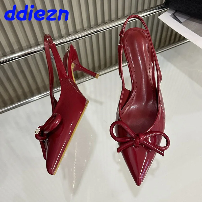 Red Footwear Slingbacks Ladies Heels Shoes Fashion Butterfly-Knot Female Pointed Toe Women High Heels Pumps Shoes New In 2025