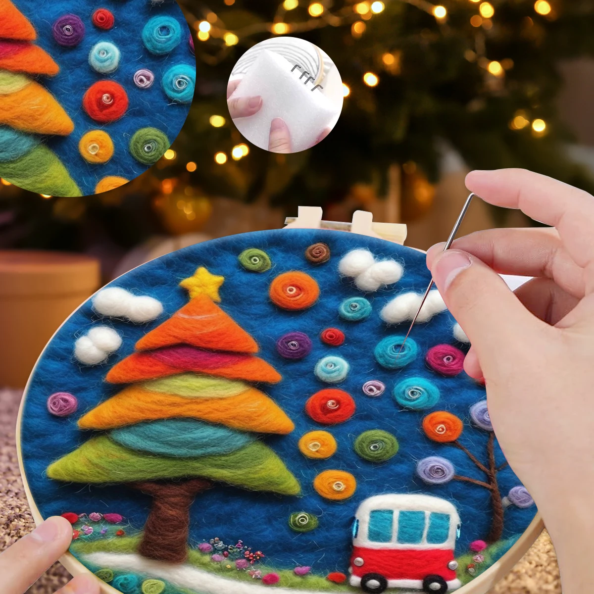 

SDOYUNO Wool Felt Painting Wool Felt Kits Car landscape Christmas gift Sewing Cross Stitch Embroidery Frame Knitting Wool Set