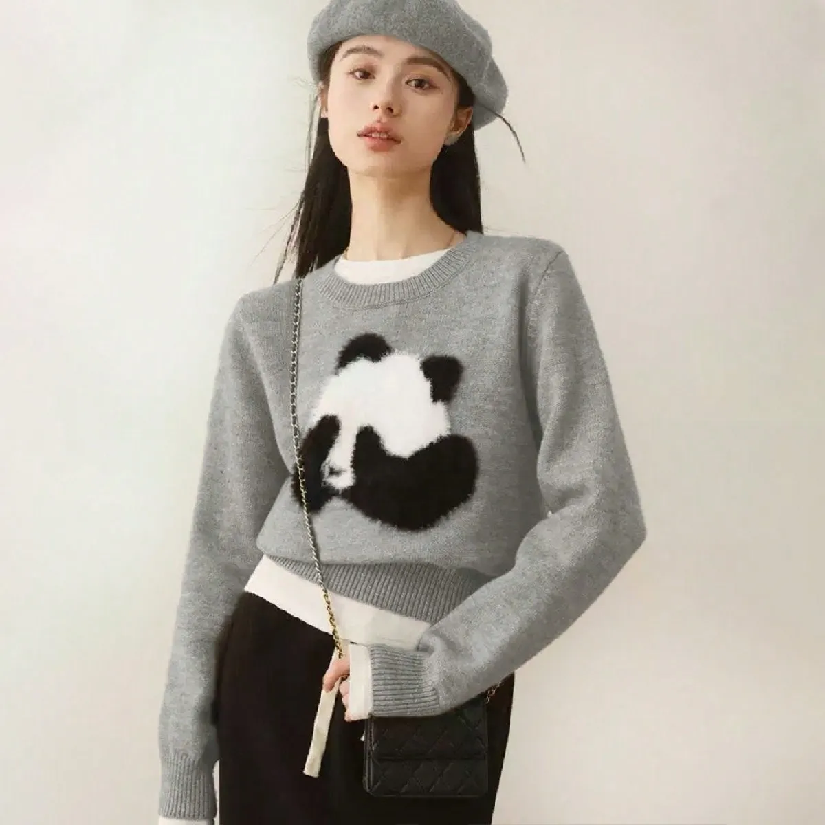 Korean Chic Stereo Panda Lady 2024 New Spring & Fall Small Fashionable Unique and Beautiful Top